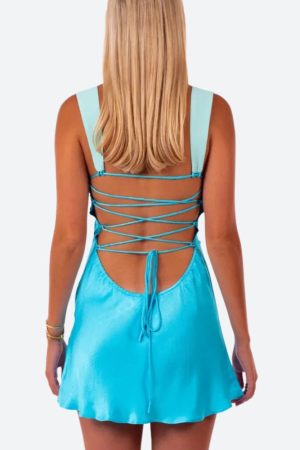 Quick Outfits, Modest Fashion Outfits Ideas Satin Lace Up Backless Mini Dress