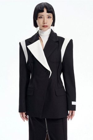 Quick Outfits, Modest Fashion Outfits Ideas Single Button Color Block Blazer
