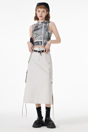 Quick Outfits, Modest Fashion Outfits Ideas Slit & String Detailed Cargo Midi Skirt