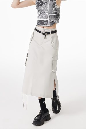 Quick Outfits, Modest Fashion Outfits Ideas Slit & String Detailed Cargo Midi Skirt