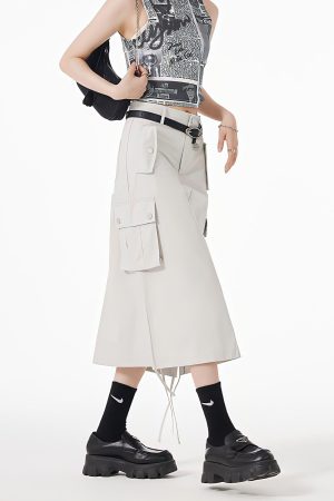 Quick Outfits, Modest Fashion Outfits Ideas Slit & String Detailed Cargo Midi Skirt