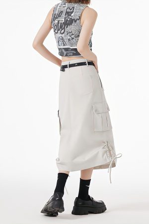 Quick Outfits, Modest Fashion Outfits Ideas Slit & String Detailed Cargo Midi Skirt