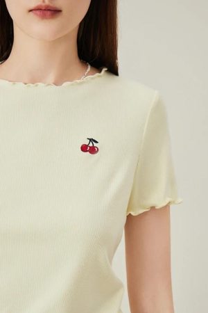 Quick Outfits, Modest Fashion Outfits Ideas Soft Girl Cherry Lettuce Edge Tee