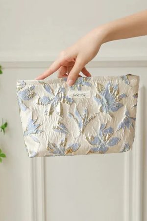 Quick Outfits, Modest Fashion Outfits Ideas Soft Girl Gold Flower Makeup Bag