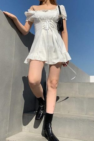 Quick Outfits, Modest Fashion Outfits Ideas Soft Girl Lace Up Mini Dress