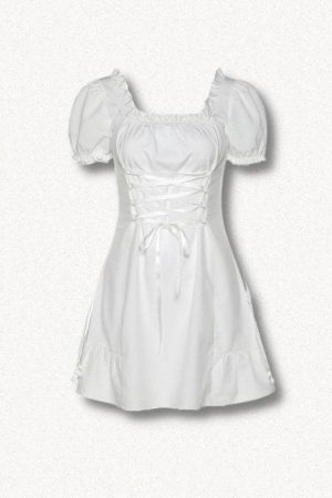 Quick Outfits, Modest Fashion Outfits Ideas Soft Girl Lace Up Mini Dress