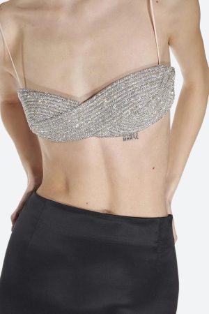 Quick Outfits, Modest Fashion Outfits Ideas Sparkle Rhinestone Bra Crop Top