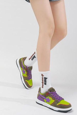 Quick Outfits, Modest Fashion Outfits Ideas Star Embroidered Multicolor Sneakers
