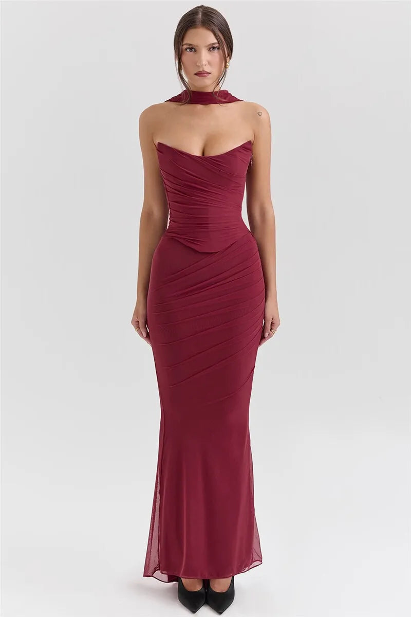 Quick Outfits, Modest Fashion Outfits Ideas Strapless Corset Top & Maxi Skirt Two Piece Set