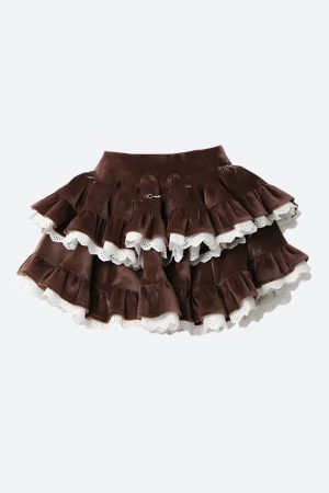 Quick Outfits, Modest Fashion Outfits Ideas Velvet Ruffle Layered Mini Skirt