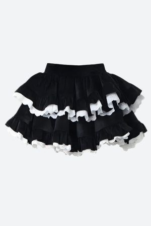 Quick Outfits, Modest Fashion Outfits Ideas Velvet Ruffle Layered Mini Skirt