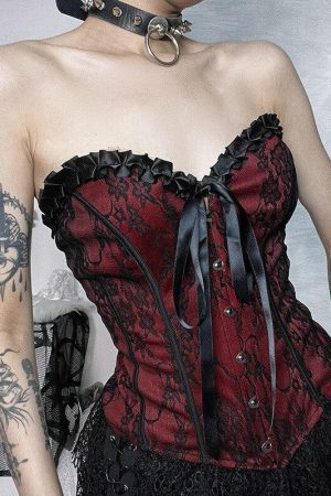 Quick Outfits, Modest Fashion Outfits Ideas Victorian Goth Ribbon Detailed Corset Top