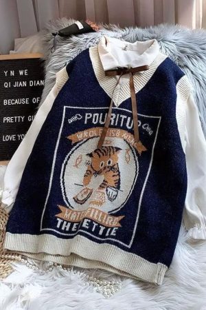 Quick Outfits, Modest Fashion Outfits Ideas Vintage Cat Sweater Vest