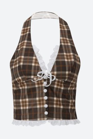 Quick Outfits, Modest Fashion Outfits Ideas Vintage Plaid Halter Neck Top