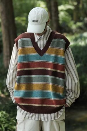 Quick Outfits, Modest Fashion Outfits Ideas Vintage Striped Sweater Vest
