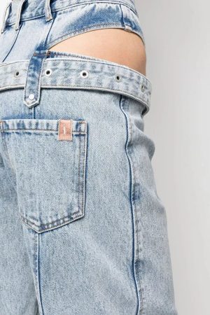 Quick Outfits, Modest Fashion Outfits Ideas Y2K Belted Cut Out Jeans