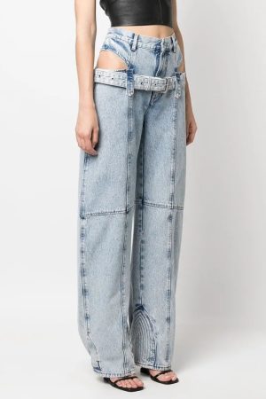 Quick Outfits, Modest Fashion Outfits Ideas Y2K Belted Cut Out Jeans