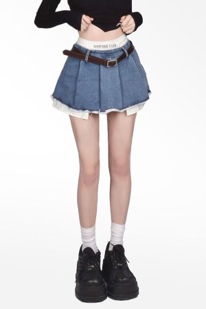 Quick Outfits, Modest Fashion Outfits Ideas Y2K Fake Two Piece Pleated Mini Skirt