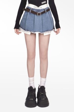 Quick Outfits, Modest Fashion Outfits Ideas Y2K Fake Two Piece Pleated Mini Skirt