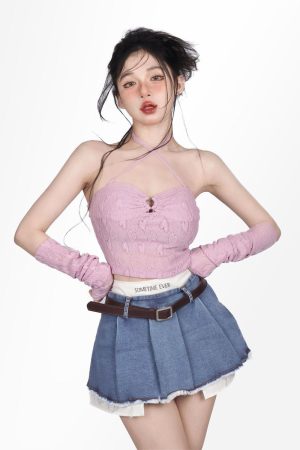 Quick Outfits, Modest Fashion Outfits Ideas Y2K Fake Two Piece Pleated Mini Skirt