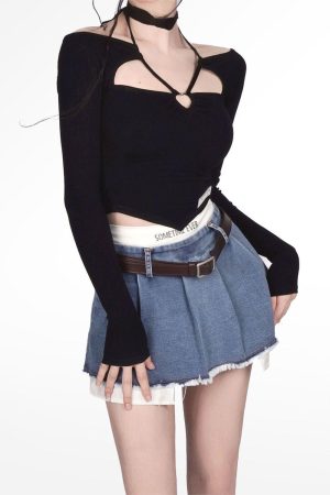 Quick Outfits, Modest Fashion Outfits Ideas Y2K Fake Two Piece Pleated Mini Skirt