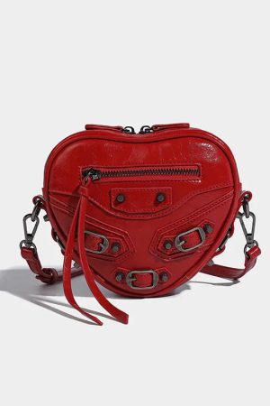 Quick Outfits, Modest Fashion Outfits Ideas Y2K Grunge Belted Heart Shaped Bag