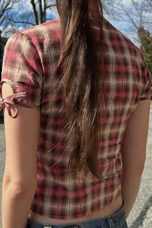 Quick Outfits, Modest Fashion Outfits Ideas Y2K Plaid Ruffled Shirt
