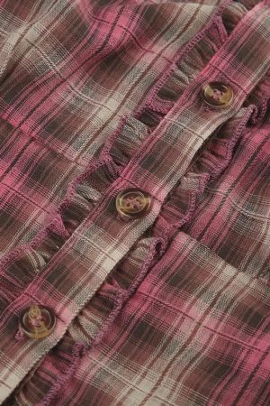 Quick Outfits, Modest Fashion Outfits Ideas Y2K Plaid Ruffled Shirt