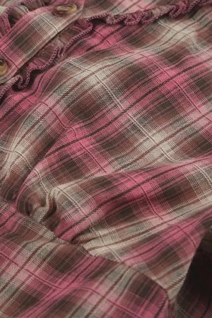 Quick Outfits, Modest Fashion Outfits Ideas Y2K Plaid Ruffled Shirt