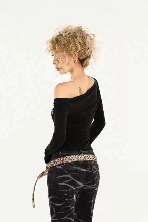 Quick Outfits, Modest Fashion Outfits Ideas Y2K Rhinestone One Shoulder Top