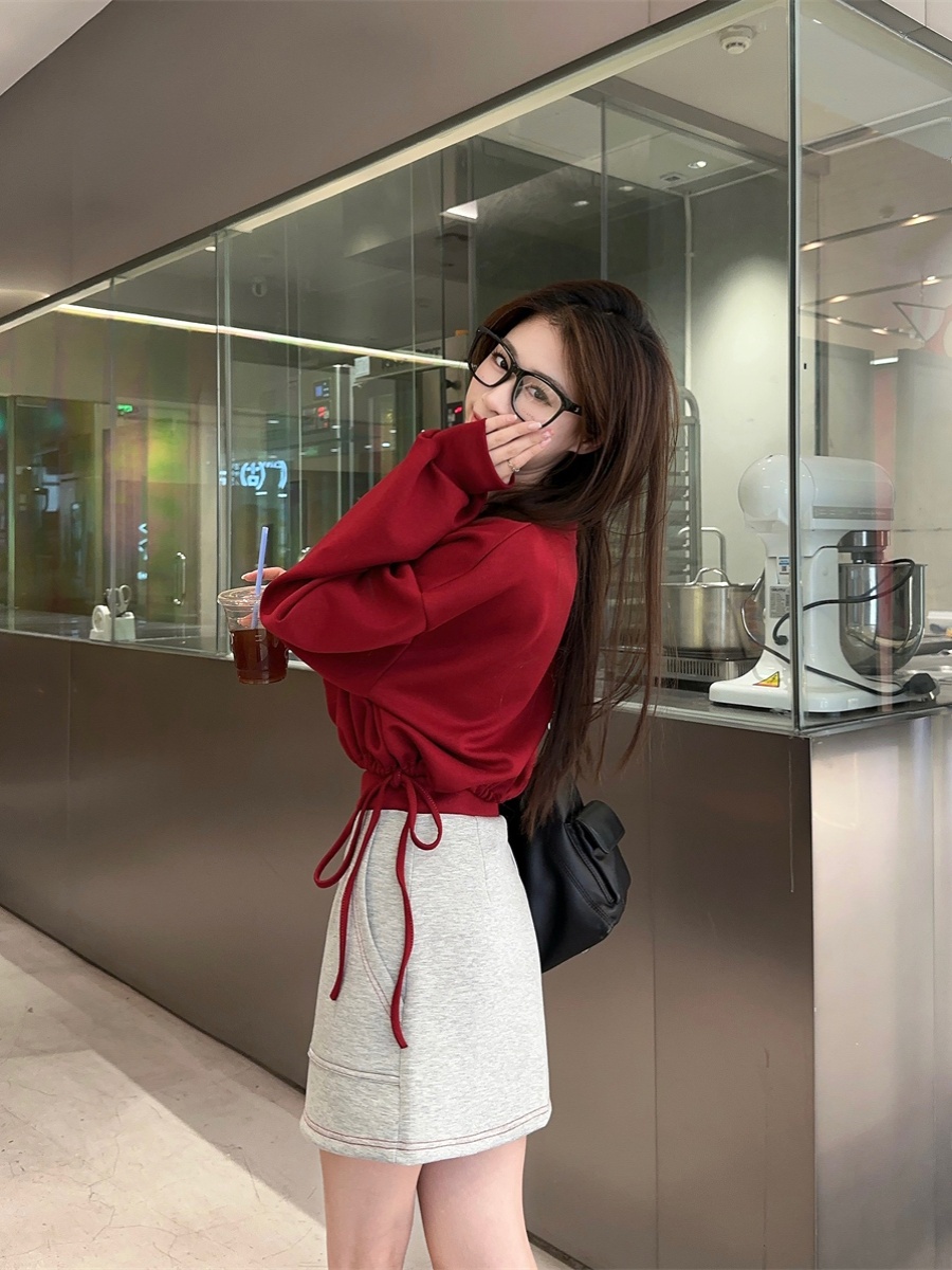Red Hip Hop Short Sweatshirt - Spicy Girl Stage Outfit for Jazz Dance - Trendy Performance Top for Girl Group Events