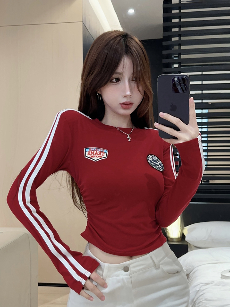 Red Jazz Dance Top for Women - Unique Stylish Base Shirt for Autumn/Winter, K-Pop Inspired Performance Outfit