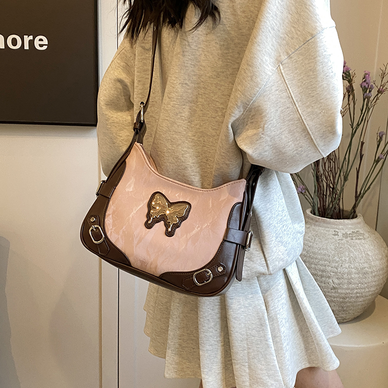 Retro Butterfly Color-Blocking Motorcycle Underarm Bag for Women - 2025 American Sweet Cool Spicy Girl Shoulder Crossbody Bag
