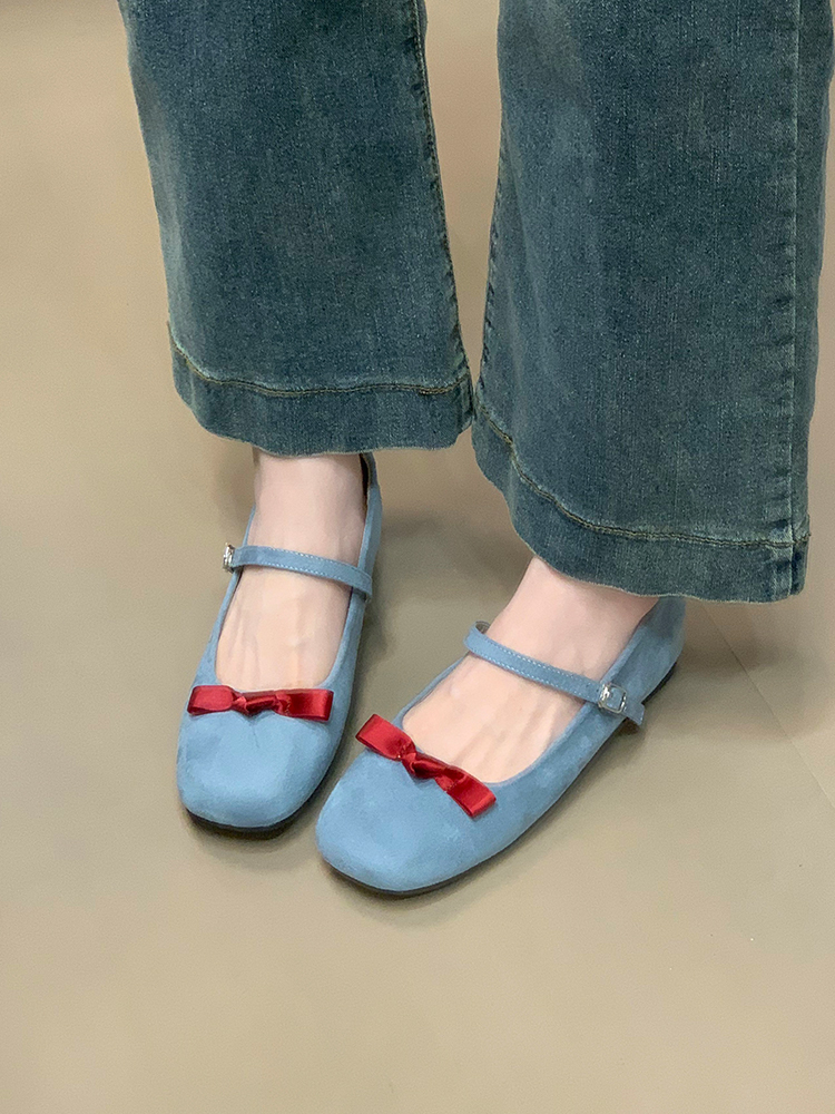 Retro Mary Jane Ballet Flats with Hidden Height, French Bow Detail, Cute Ocean One Style, Perfect for Skirts and Casual Wear
