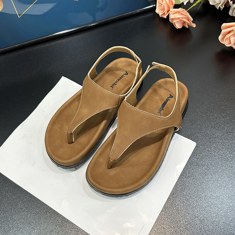 Retro Minimalist Genuine Leather Flip-Flops for Women, 2025 Summer Thick-Soled Casual Roman Sandals