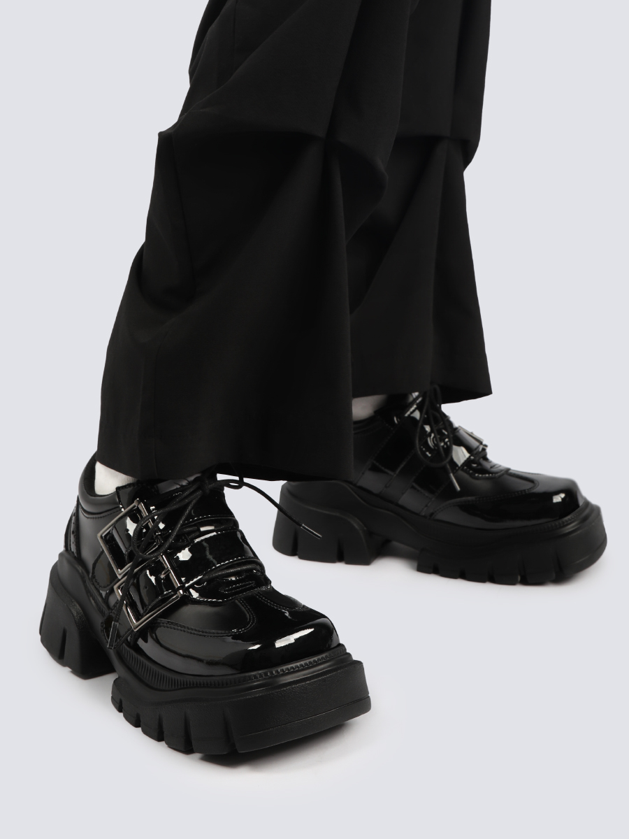 Retro Punk Small Leather Flats for Women - 2025 Spring/Summer Thick-Soled Black British Style Shoes
