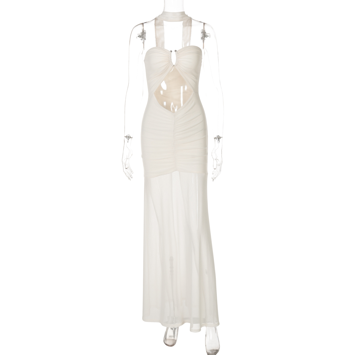 Sexy Hollow-Out One-Shoulder Strapless Dress - Women's Fitted Mesh Splicing Pleated Long Skirt, High-Waisted, Y2K Style