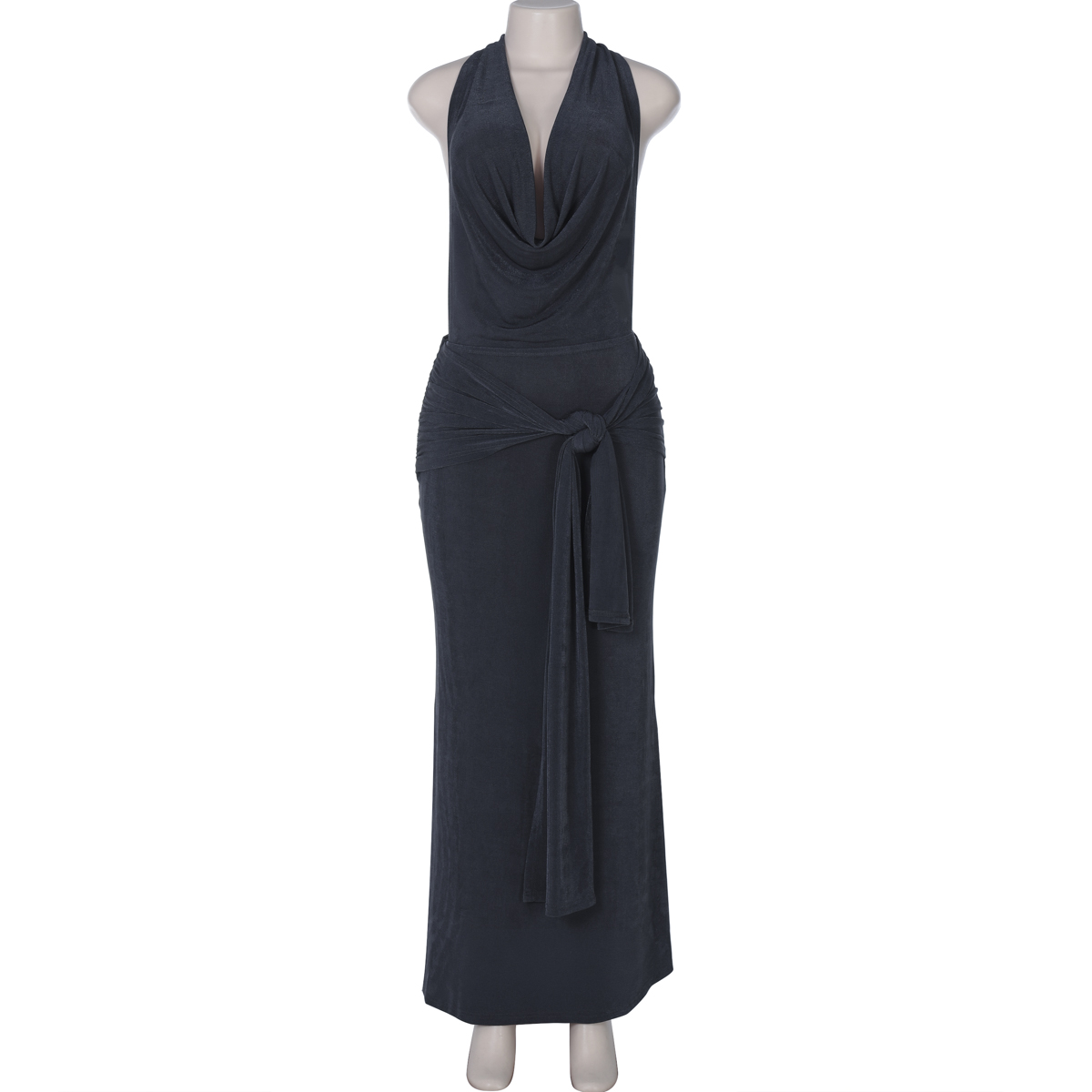 Sexy Off-Shoulder Halter Backless Dress for Women - Draped Pleated High-Waisted Tie-Up Over-the-Knee Skirt, European and American Style