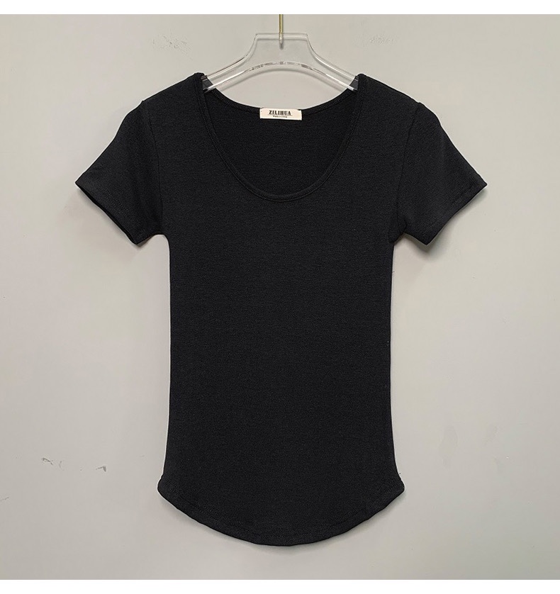 Slim Fit Sexy U-Neck Short Sleeve T-Shirt for Women - Korean Dongdaemun Style, Waist-Defining Fashion Top