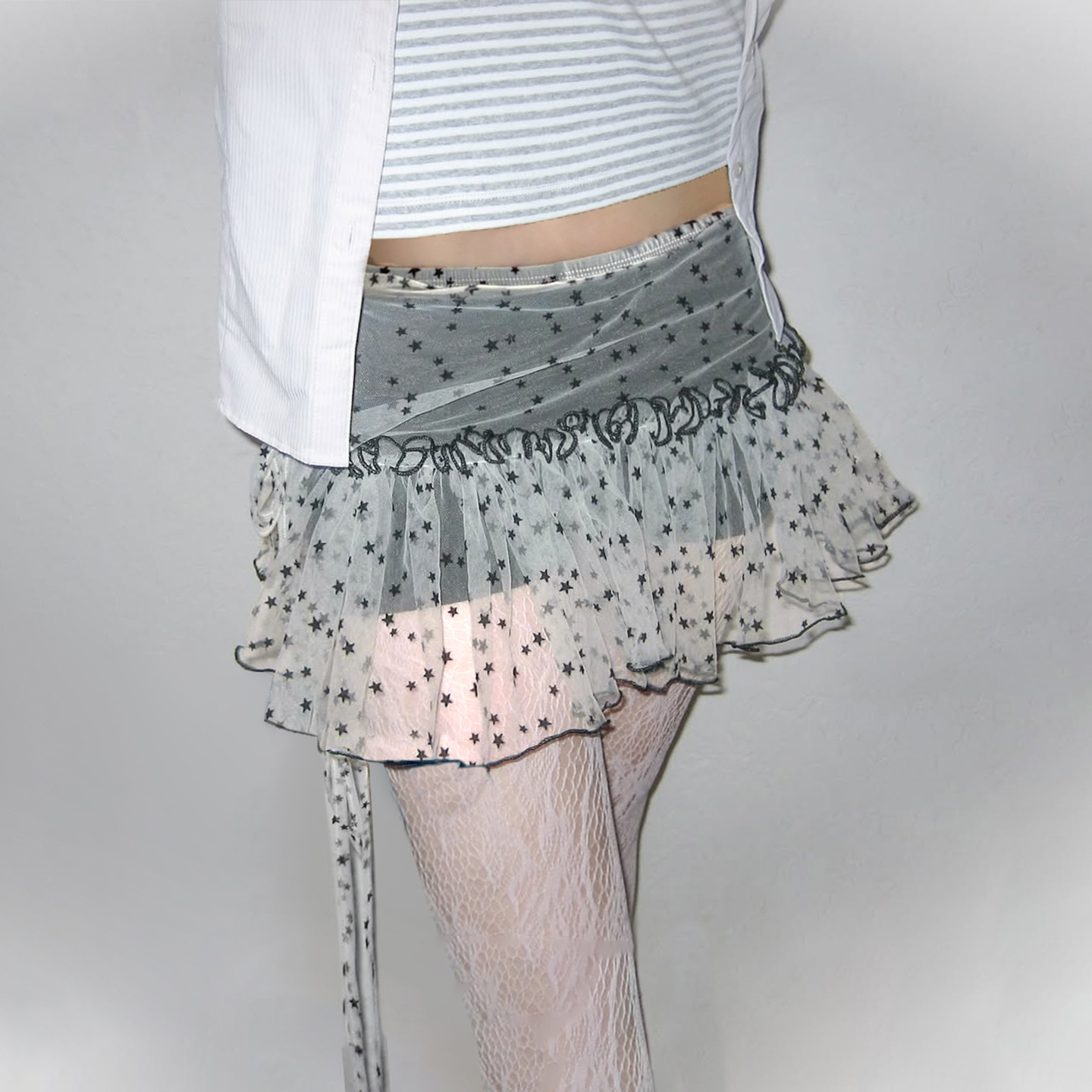 Starry Dreamy Sheer Lace Mini Skirt for Hot Girls - 90s Inspired Millennium Style Fashion