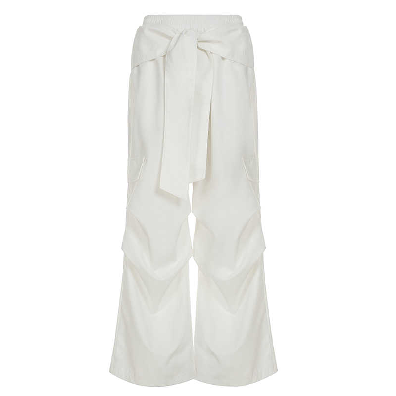 Street Style Hot Girl White Cargo Pants â€“ Loose Fit, Slimming Pleated, Wide Leg, Elastic Waist, Trendy Y2K Fashion