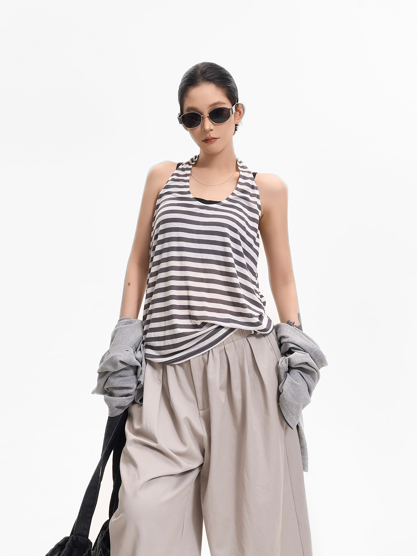 Striped Halter Sleeveless Off-Shoulder Tank Top for Women - Summer Casual Slimming Versatile Korean Style Fashion