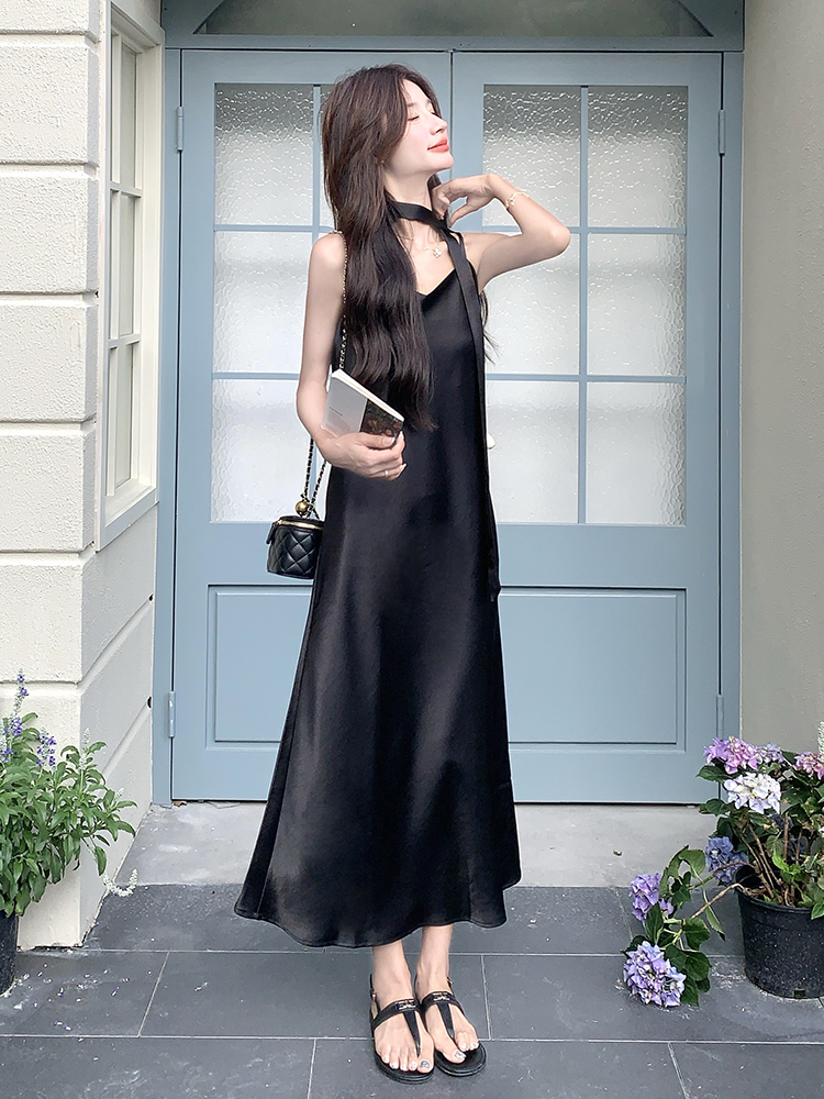 Stunning Black Spaghetti Strap Maxi Dress for Women - Sexy Ankle-Length Summer 2025 Style