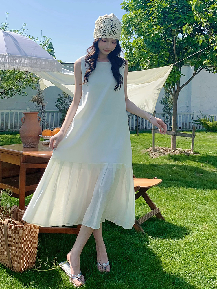 Stunning White Sleeveless Mermaid Tank Dress for Women - 2025 Summer Style with Gentle Temperament