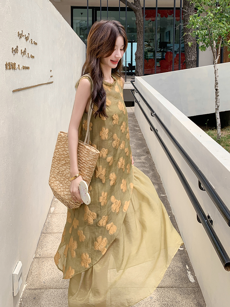 Stunning Yellow Sleeveless Dress for Women - Summer High-End Tank Style, Ankle-Length, Age-Reducing Design
