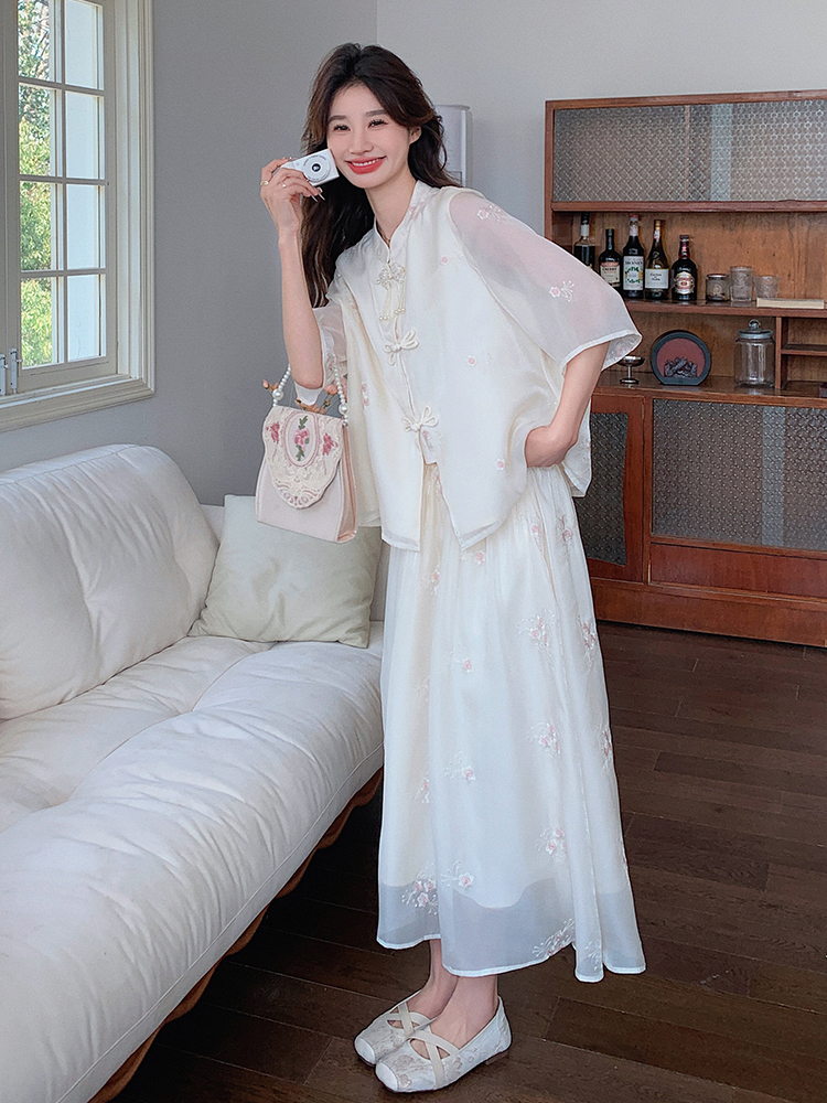Summer 2025 Womenâ€™s Chinese-Style Qipao Long Dress Two-Piece Set - Cool Relaxed National Wind Fashion
