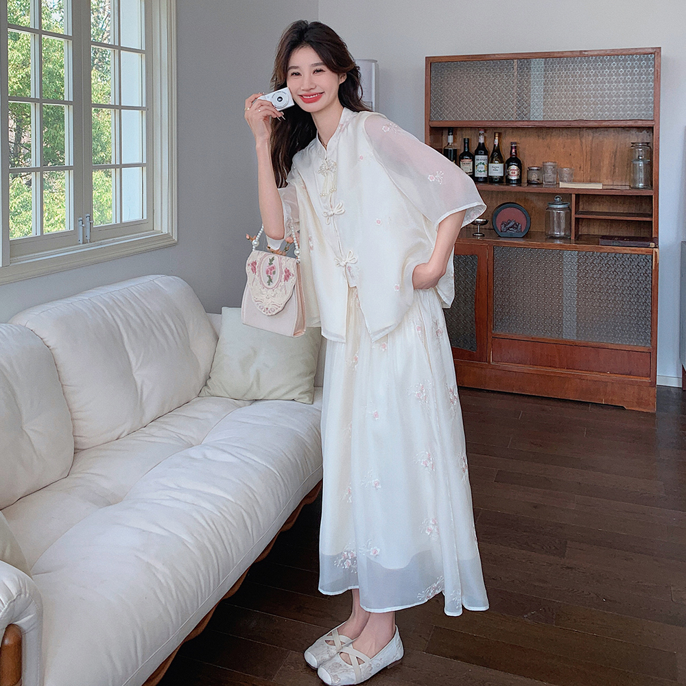 Summer 2025 Womenâ€™s Chinese-Style Qipao Long Dress Two-Piece Set - Cool Relaxed National Wind Fashion