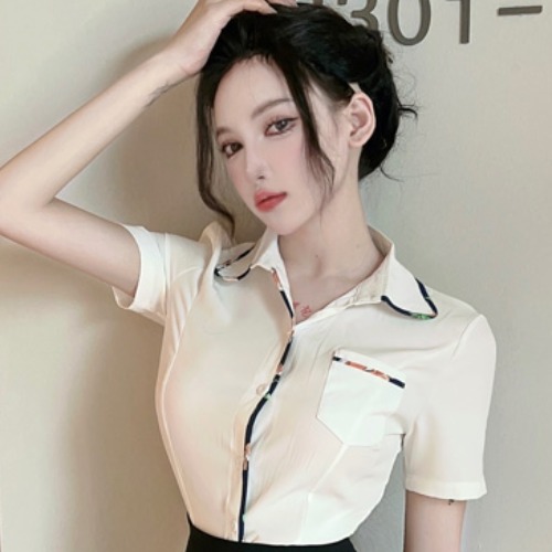 Summer Slim-Fit Short Sleeve White Shirt & Bodycon Skirt Set for Female Foot Massage Therapists â€“ Chic Spa Uniform Outfit