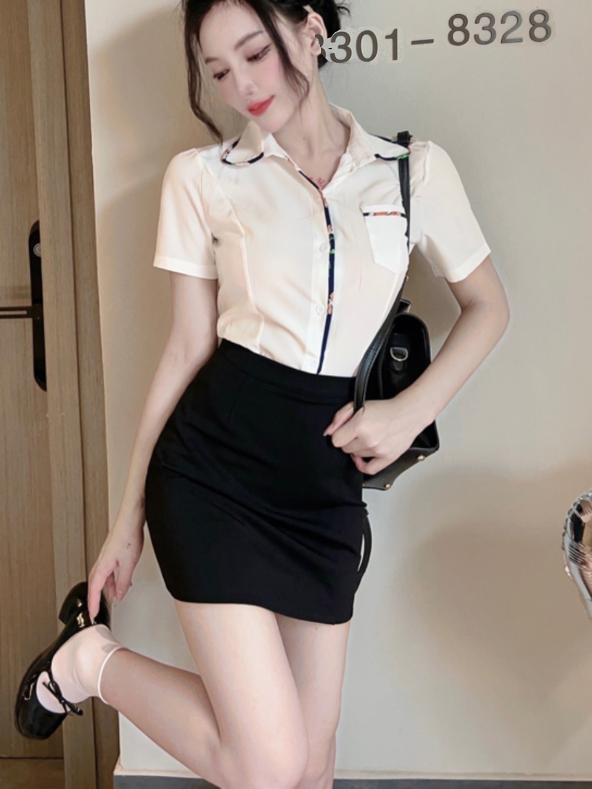 Summer Slim-Fit Short Sleeve White Shirt & Bodycon Skirt Set for Female Foot Massage Therapists â€“ Chic Spa Uniform Outfit