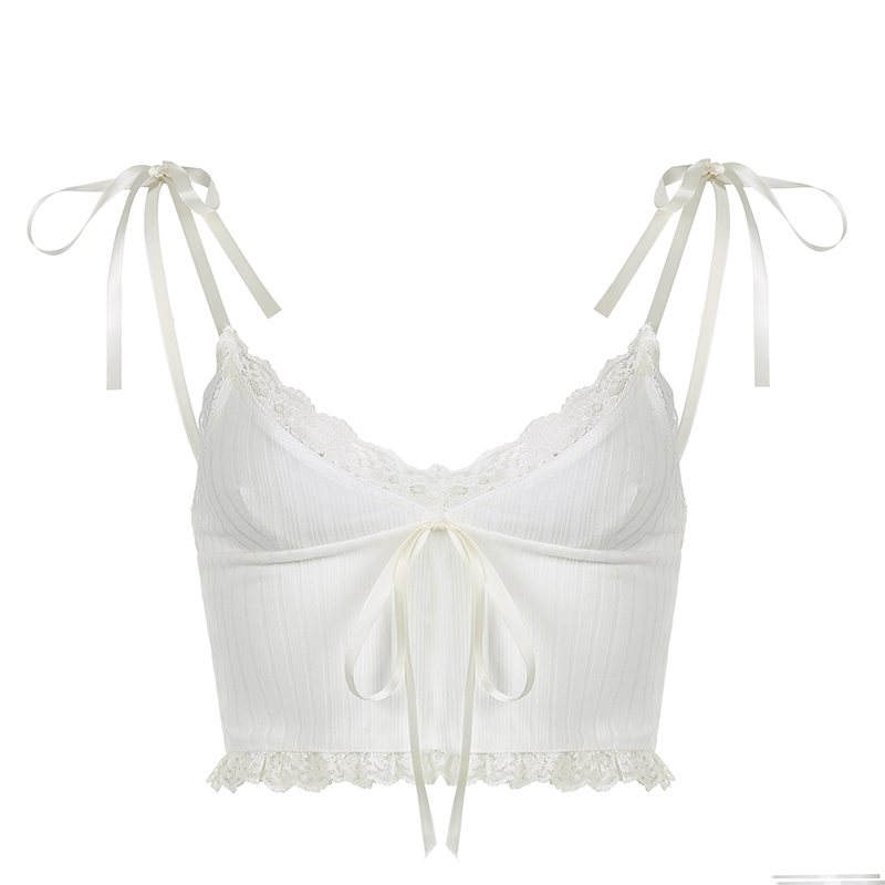 Sweet Sexy Lace Splicing Camisole with French Bow - Cute Girl Top for 90s and Y2K Inspired Fashion
